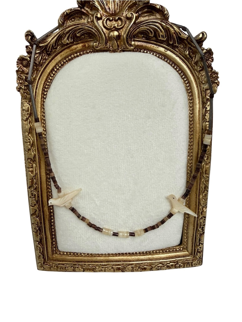 Zuni style fetish heishi mother of pearl beaded bird necklace vintage